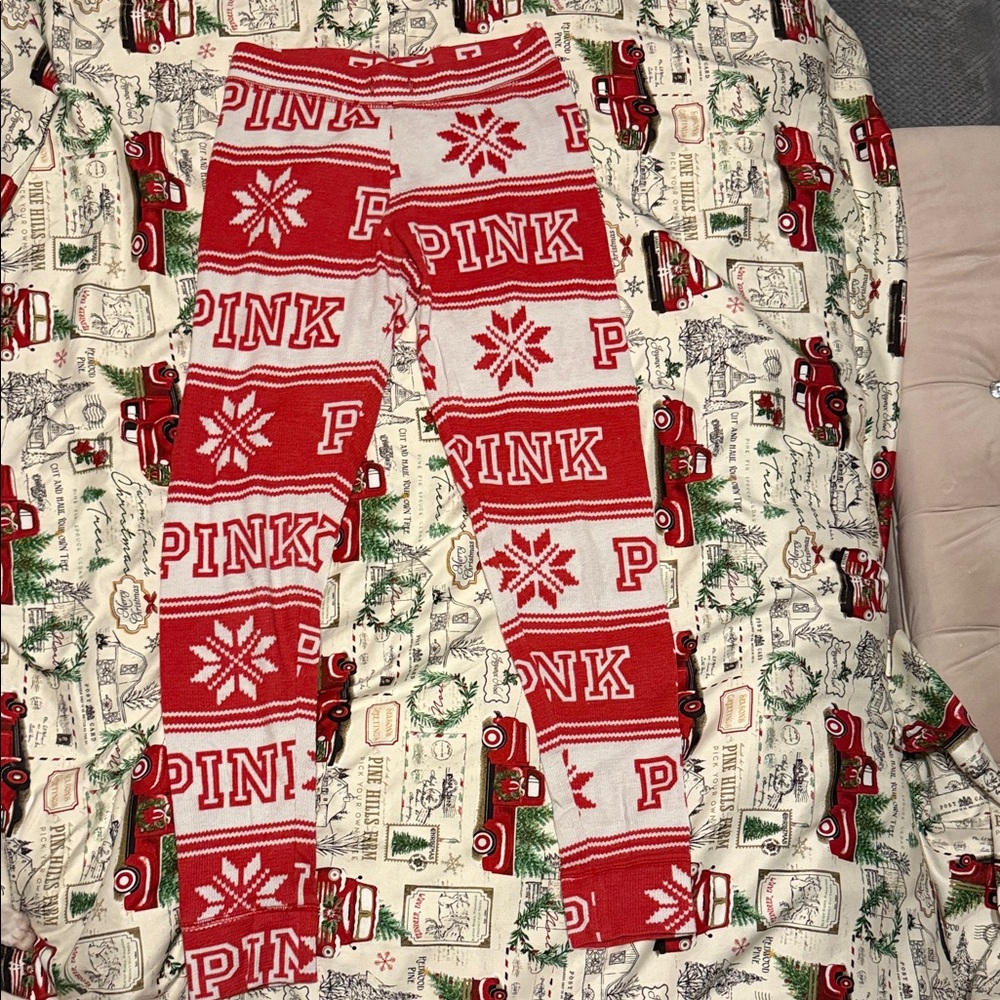 PINK Victoria's Secret Pajama Bottoms - Festive Red and White